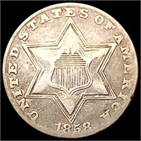 1858 Silver Three Cent CLOSELY UNCIRCULATED