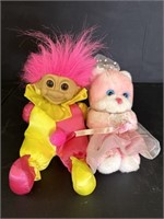 Troll Doll and Pinky teddy bear