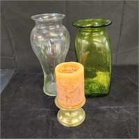 2 Vases & Pillar Candle