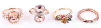 925 SILVER GOLD TINTED GEMSTONE RINGS - LOT OF 4