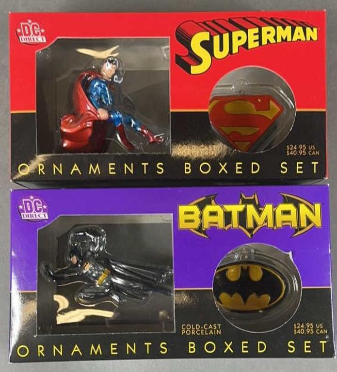 2pc NIP 2002 DC Direct Batman & Superman Ornaments