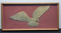 Framed Mounted Brass Color Eagle with Wings Spread