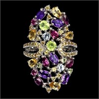 Natural Amethyst Peridot Tanzanite Ring