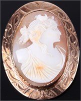 14K YELLOW GOLD LARGE CAMEO PENDANT/BROOCH