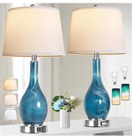 Pair of modern blue glass table lamps 25"