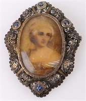 ANTIQUE HAND-PAINTED STERLING SILVER BROOCH