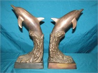 Vintage Bronze Dolphin Bookends 11" T