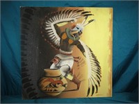 24 x24" Kachinas War Eagle Sand Painting On Board