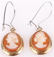 10K YELLOW GOLD CAMEO LADIES EARRINGS