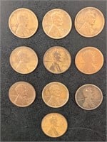Lot of 10 Lincoln Wheat Pennies 1910-1956