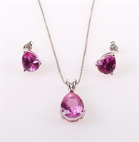 ~7.5CTW PINK SAPPHIRE STERLING SILVER LADIES SET