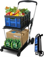 2 Tier Foldable Cart with Wheels & Crate