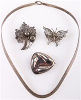 STERLING SILVER FILIGREE BROOCHES & NECKLACE