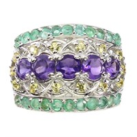 Natural  Amethyst  Emerald Sapphire Ring