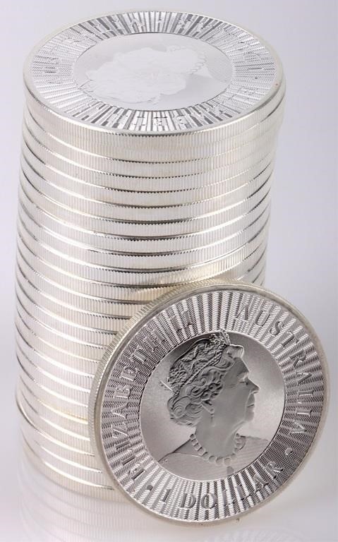 AUSTRALIAN SILVER KANGEROO (.9999) 25 COIN TUBE