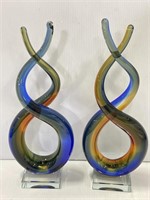2 Hand Blown Wave Sommerso Art Glass Sculpture 1