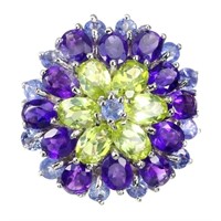 Natural Peridot  Amethyst Tanzanite Ring