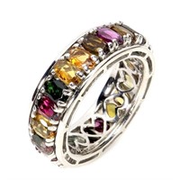 Natural Multi Color  Tourmaline Eternity Ring