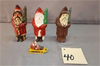 3 Cast Santa Banks & Small Santa on Sled