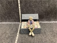 Old Woman Knitting Figure and Dominos in Box