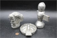 E & Co. Pewter Ice Cream Molds-Kewpie, Harp, B'fly