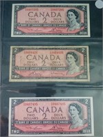 Three Canadian $2. Bank Notes