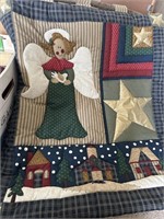 Christmas wall hanging quilt, candles, gift bags