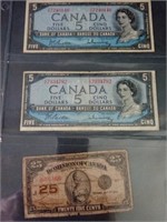 Two Canadian $5. Bank Notes Including "Dominion