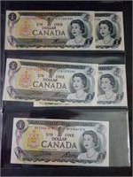 Five Canadian $1. Bank Notes