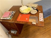 Sewing table w/ contents, thread & corkboard