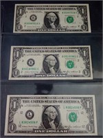 Three USA $1. Bank Notes