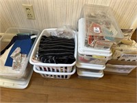 Patterns, organizers w/ sewing items, & fabric