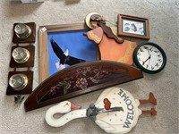 Barometer, clock, & decorations