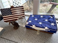 American flag,wooden eagle, wooden american flag