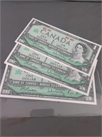 Three Uncirculated 1967 $1. Canadian Bank Notes