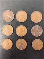 Lot of 9 Lincoln Wheat Pennies 1910-1929