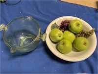 Bow with fruit and I clear glass bowl