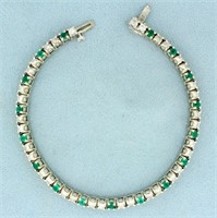 4.5ct TW Emerald and Diamond Line Bracelet in 14K