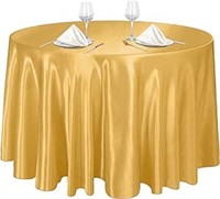 Ruisita 120 Inches Round Satin Tablecloths Gold Ov