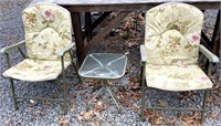 Two Outdoor Folding Chairs, Small Glass Metal