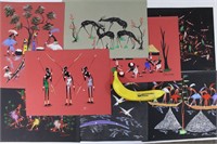 8 Signed Orig. African Folk Art Paintings
