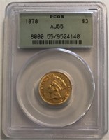 1878 AU55 $3 Gold Coin