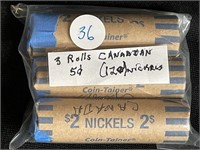 3 ROLLS OF CANADIAN NICKELS