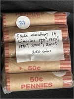 5 ROLLS LINCOLN PENNIES