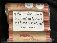 4 ROLLS OF LINCOLN WHEAT PENNIES