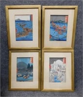 4 Japanese Woodblock Prints After Hiroshige