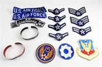 (2) USAF ID CUFFS & (13) USAF PATCHES