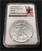 2017 SILVER AMERICAN EAGLE, MS70 FIRST DAY ISSUE