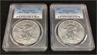 (2) 2021 SILVER AMERICAN EAGLES, MS70 TYPE 1