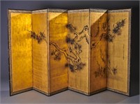 6 Panel Meiji Period Japanese Screen
